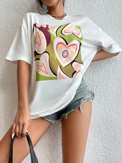 Fifth Avenue DIFT500 Boyfriend Oversized Fit Vector Printed Womens T-Shirt - White