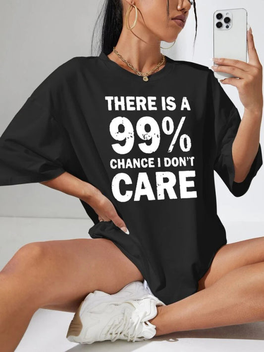 Fifth Avenue DIFT517 Boyfriend Oversized Fit Don't Care Printed Womens T-Shirt Black