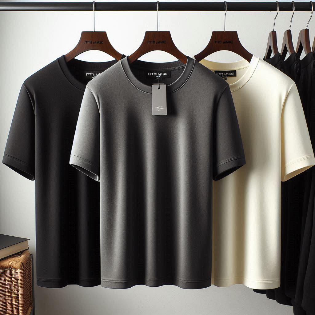 Fifth Avenue Pack of 3 Mens Plain Black Charcoal Cream T-Shirts FAMTSB26