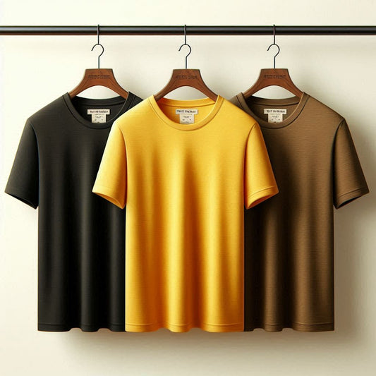 Fifth Avenue Pack of 3 Mens Plain Black Yellow Brown T-Shirts FAMTSB29