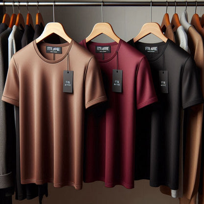 Fifth Avenue Pack of 3 Mens Plain Brown Black Maroon T-Shirts FAMTSB21