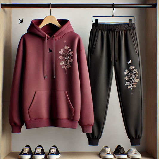 Fifth Avenue Womens Printed Hoodie and Pants Set FAWPRIHPS18 - Maroon Black