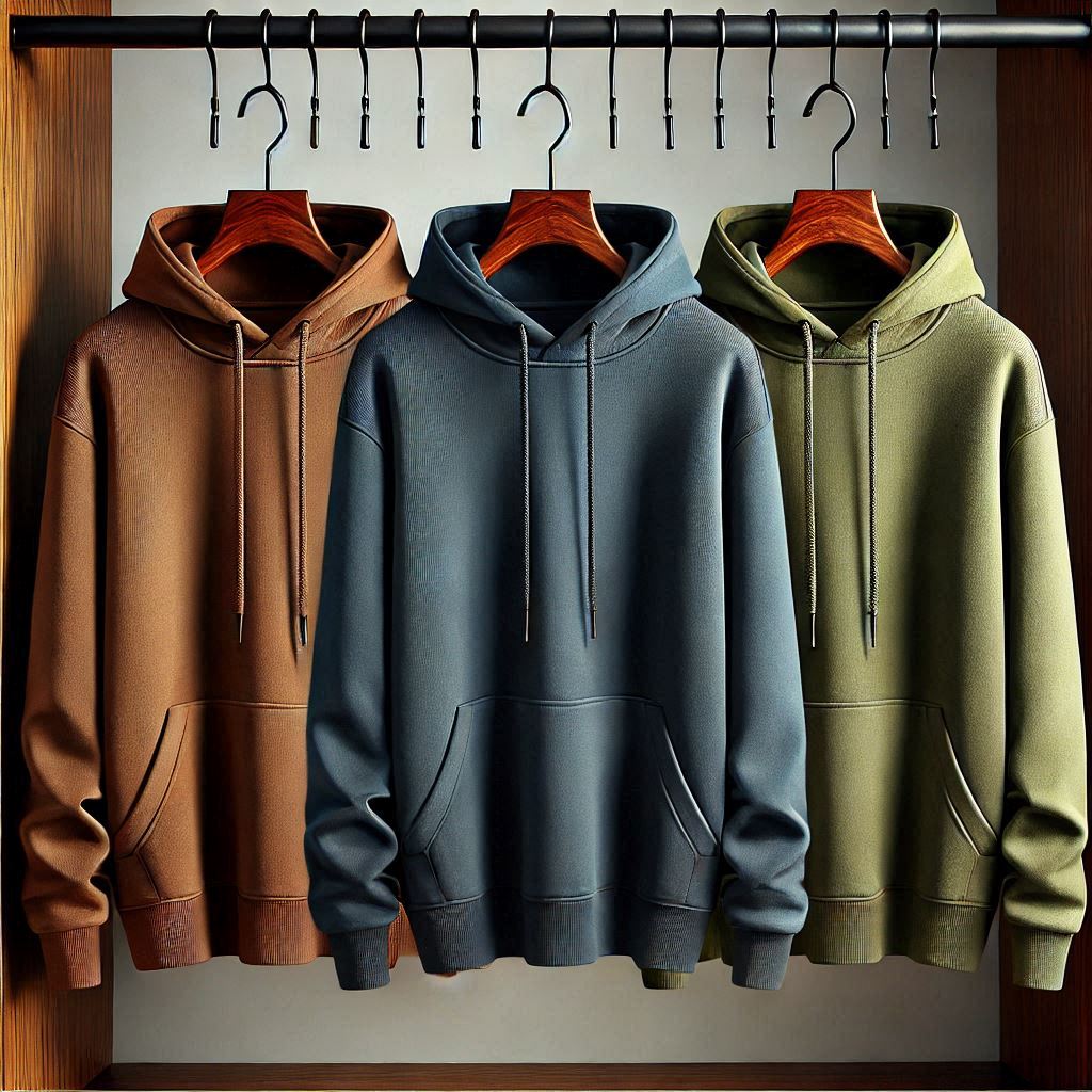 Fifth Avenue Pack of 3 Mens Plain Navy Blue Brown Green Hoodies FAMKHP6