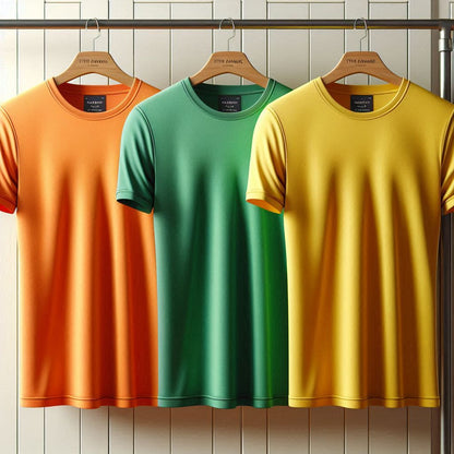 Fifth Avenue Pack of 3 Mens Plain Yellow Orange Green T-Shirts FAMTSB13