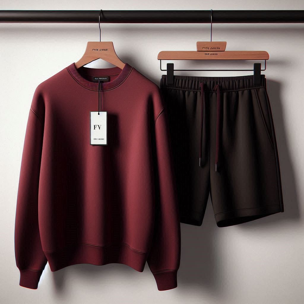 Mens Sweatshirt and Shorts Plain Co Ord Set by Fifth Avenue FAMSWSHS - Maroon Black