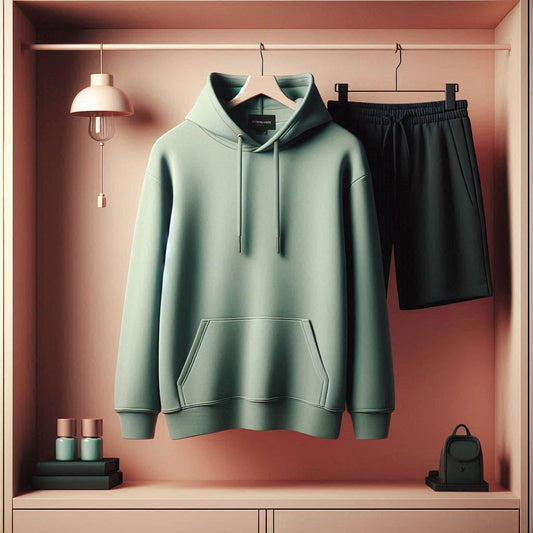 Mens Hoodie and Shorts Plain Co Ord Set by Fifth Avenue FAMHOOSHS - Mint Green Black