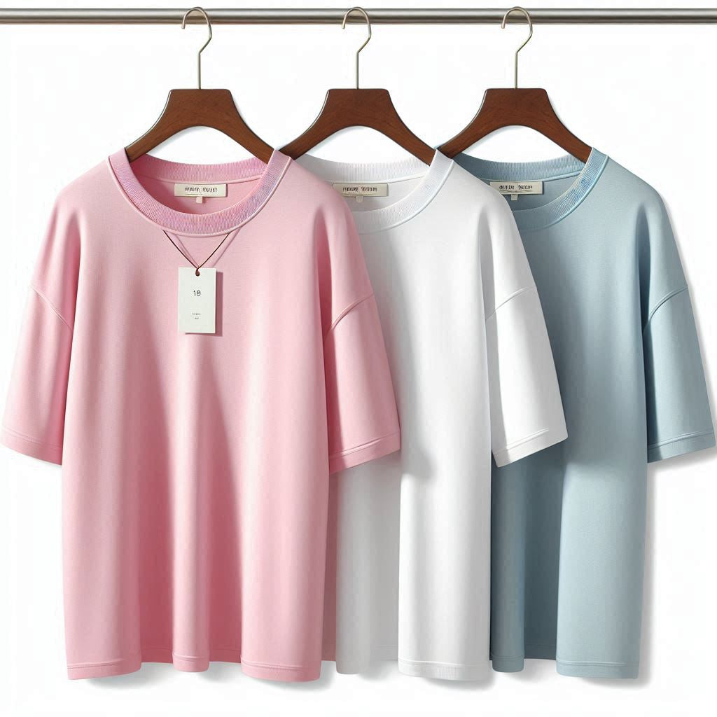 Fifth Avenue Pack of 3 Womens Plain Drop Shoulder Oversized Light Blue White Pink T-Shirts FAWNDSO1