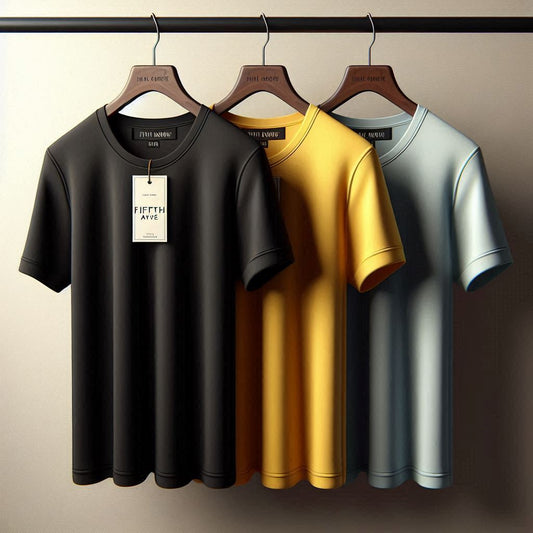 Fifth Avenue Pack of 3 Mens Plain Black Yellow Light Blue T-Shirts FAMTSB28