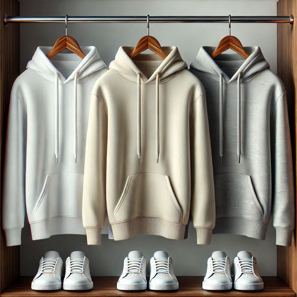 Fifth Avenue Pack of 3 Mens Plain White Grey Cream Hoodies FAMKHP4