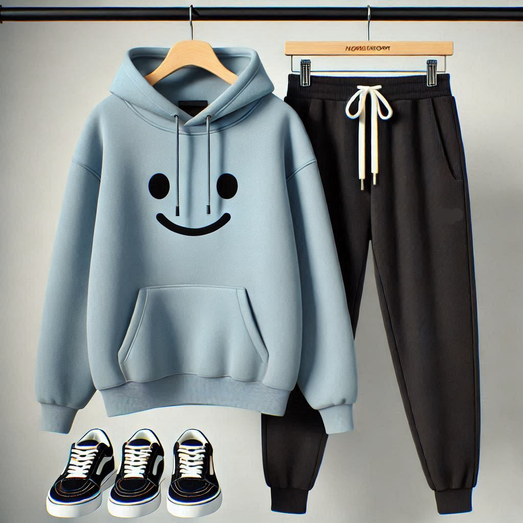 Fifth Avenue Womens Printed Hoodie and Pants Set FAWPRIHPS21 - Light Blue Black