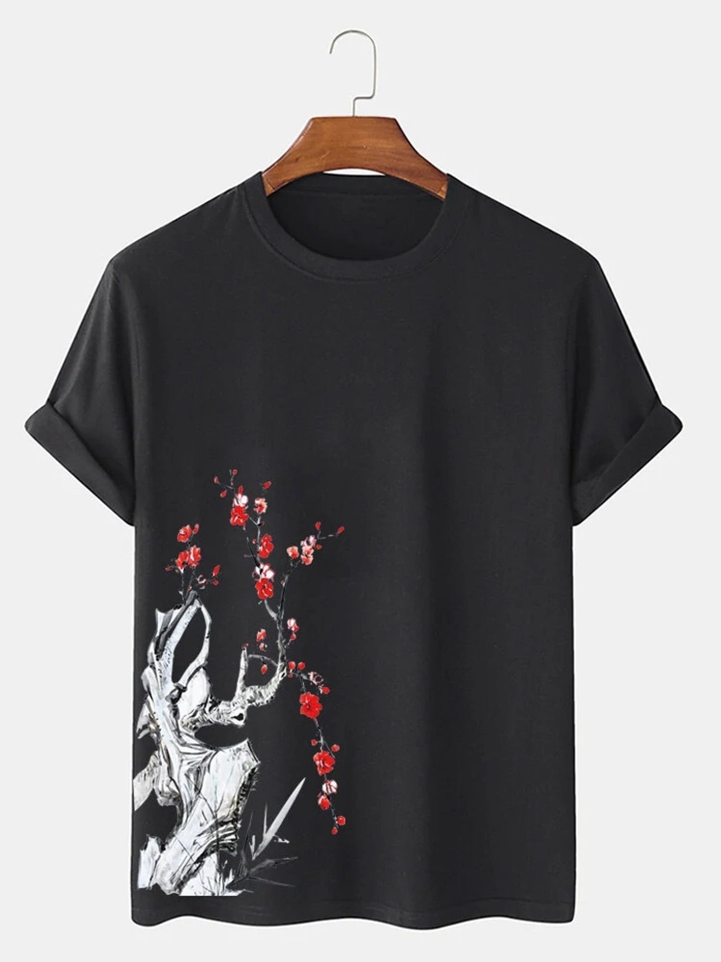 Fifth Avenue Plant Floral Printed MIFT378 T-Shirt - Black