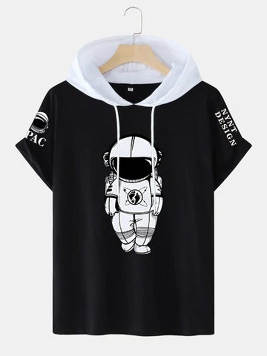 Fifth Avenue Astronaut Print MIFT448 Hooded ROKA T-Shirt - Black White