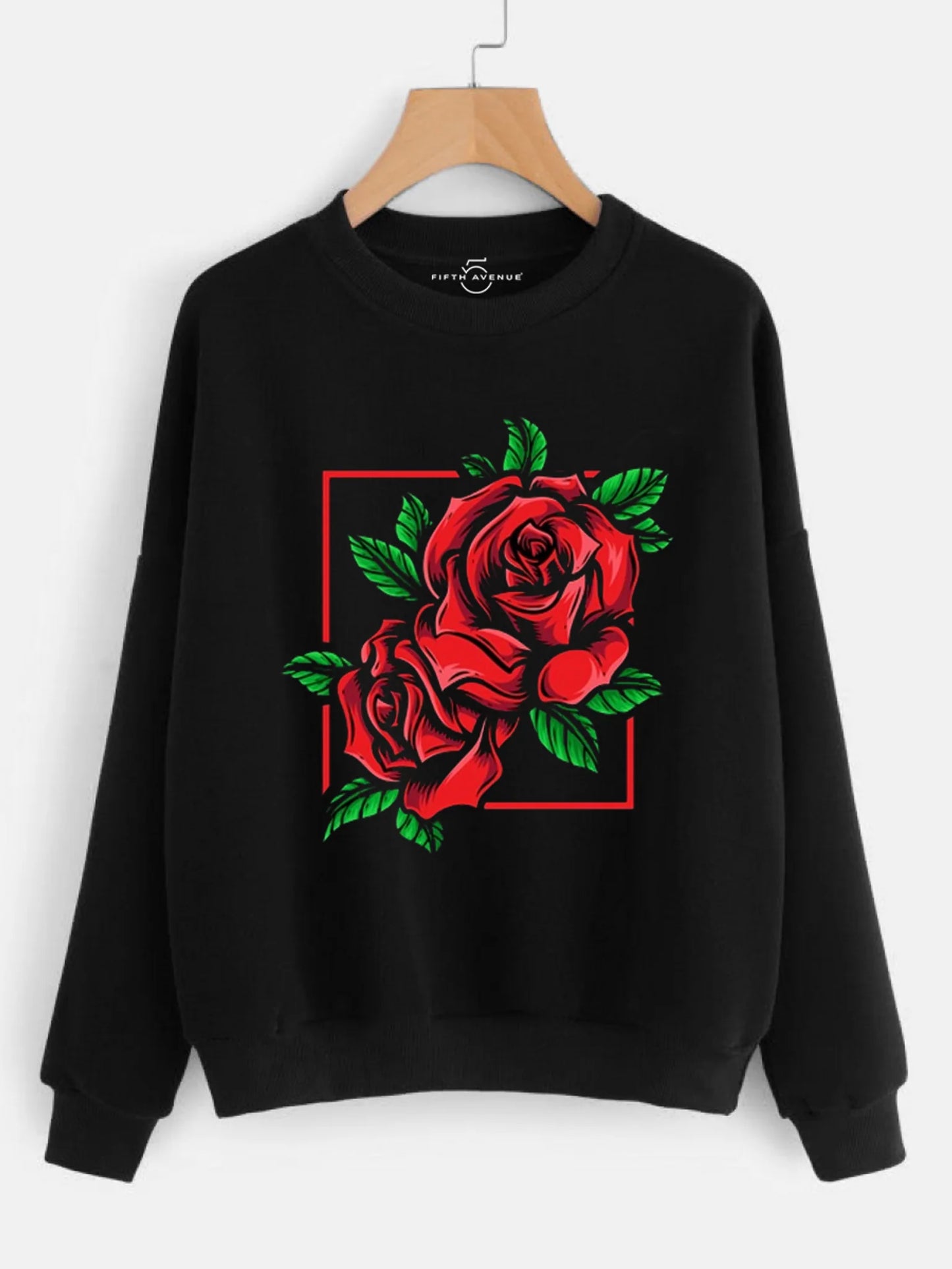 Fifth Avenue DIFT1 Floral Rose Printed Sweatshirt - Black