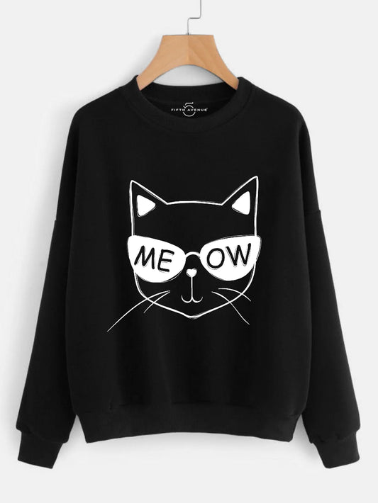 Fifth Avenue DIFT2 Meow Cool Cat Printed Sweatshirt - Black