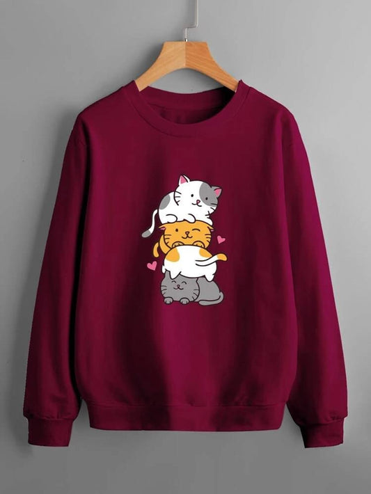 Fifth Avenue DIFT217 Cat Printed Sweatshirt - Maroon