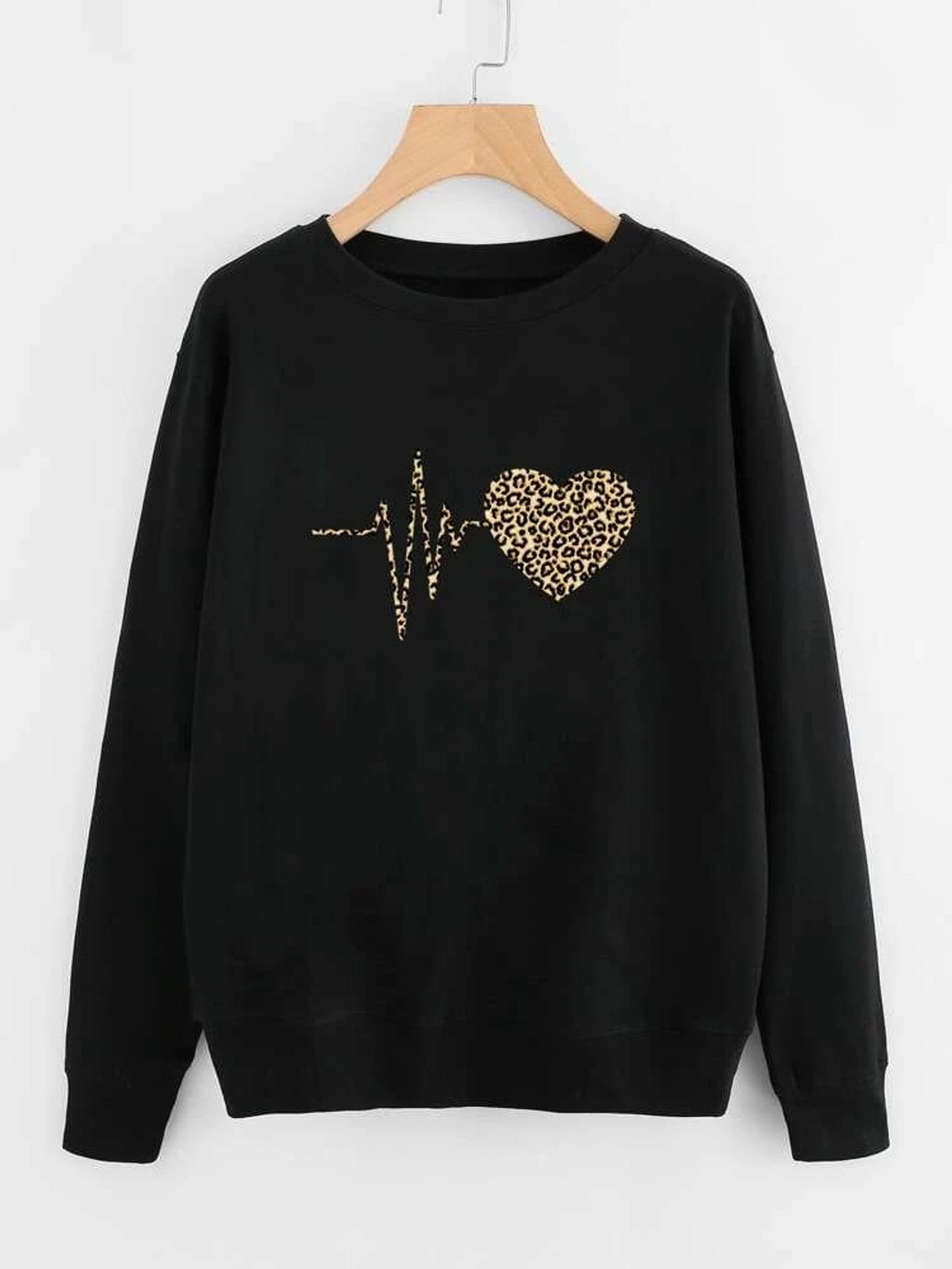 Fifth Avenue DIFT232 Leopard Heart Printed Sweatshirt - Black