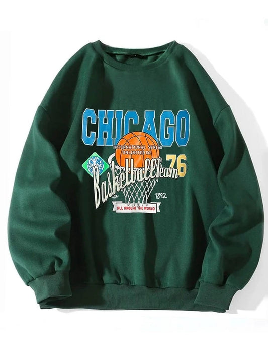 Fifth Avenue DIFT258 Chicago Basketball Printed Sweatshirt - Green