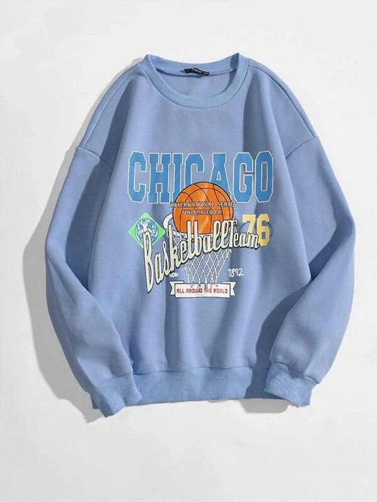 Fifth Avenue DIFT258 Chicago Basketball Printed Sweatshirt - Light Blue