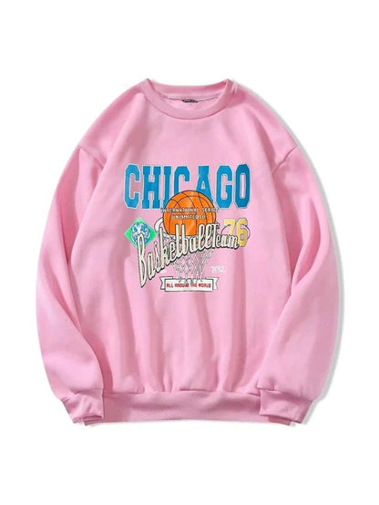 Fifth Avenue DIFT258 Chicago Basketball Printed Sweatshirt - Pink