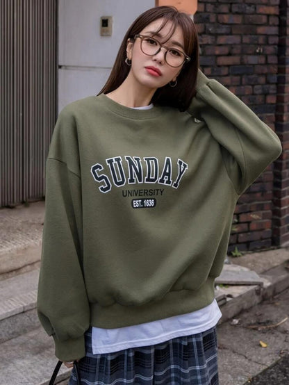 Fifth Avenue DIFT281 Sunday University Printed Sweatshirt - Khaki Green