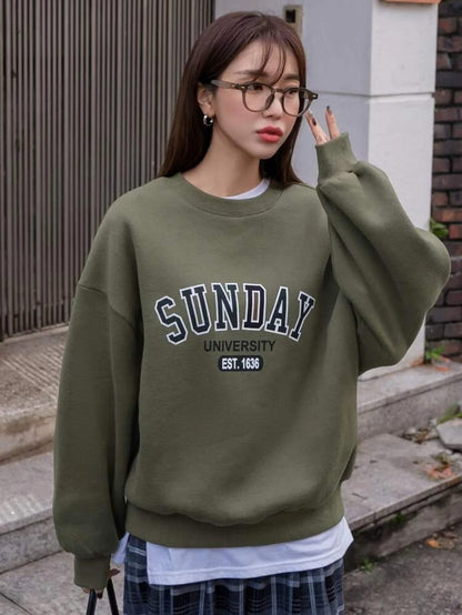 Fifth Avenue DIFT281 Sunday University Printed Sweatshirt - Khaki Green