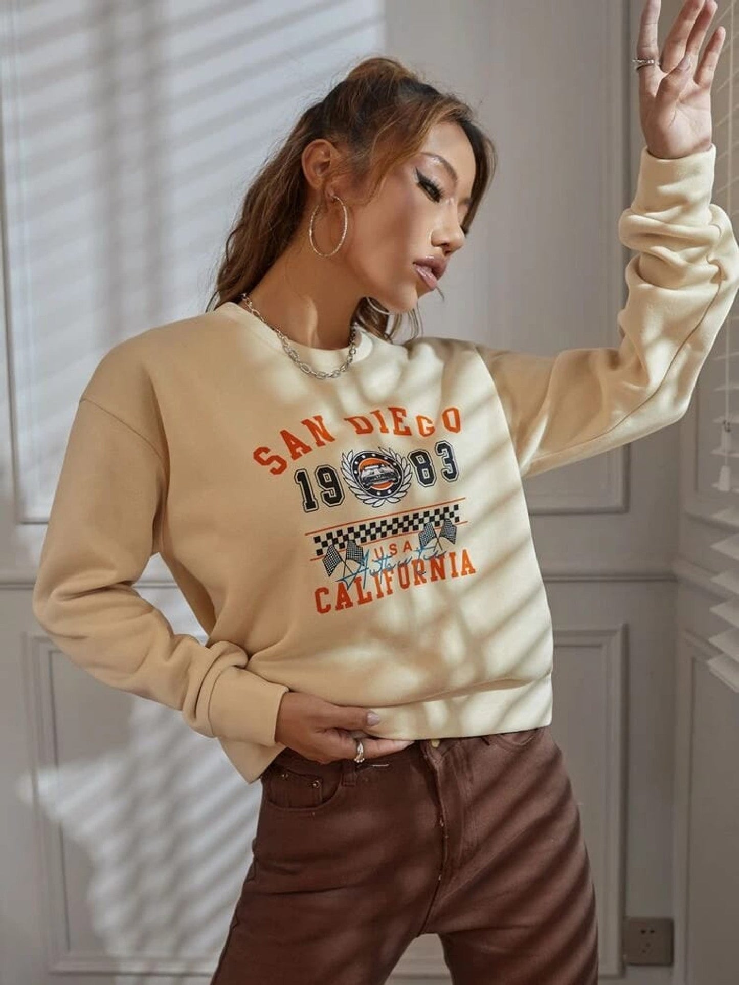 Fifth Avenue DIFT296 San Diego Printed Sweatshirt - Cream