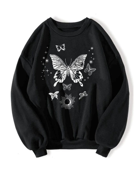 Fifth Avenue DIFT319 Butterfly Printed Sweatshirt - Black