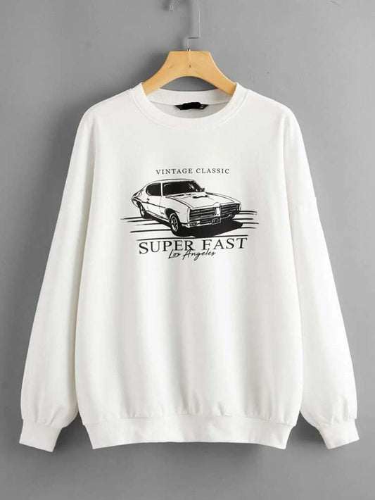 Fifth Avenue DIFT322 Car Printed Sweatshirt - White