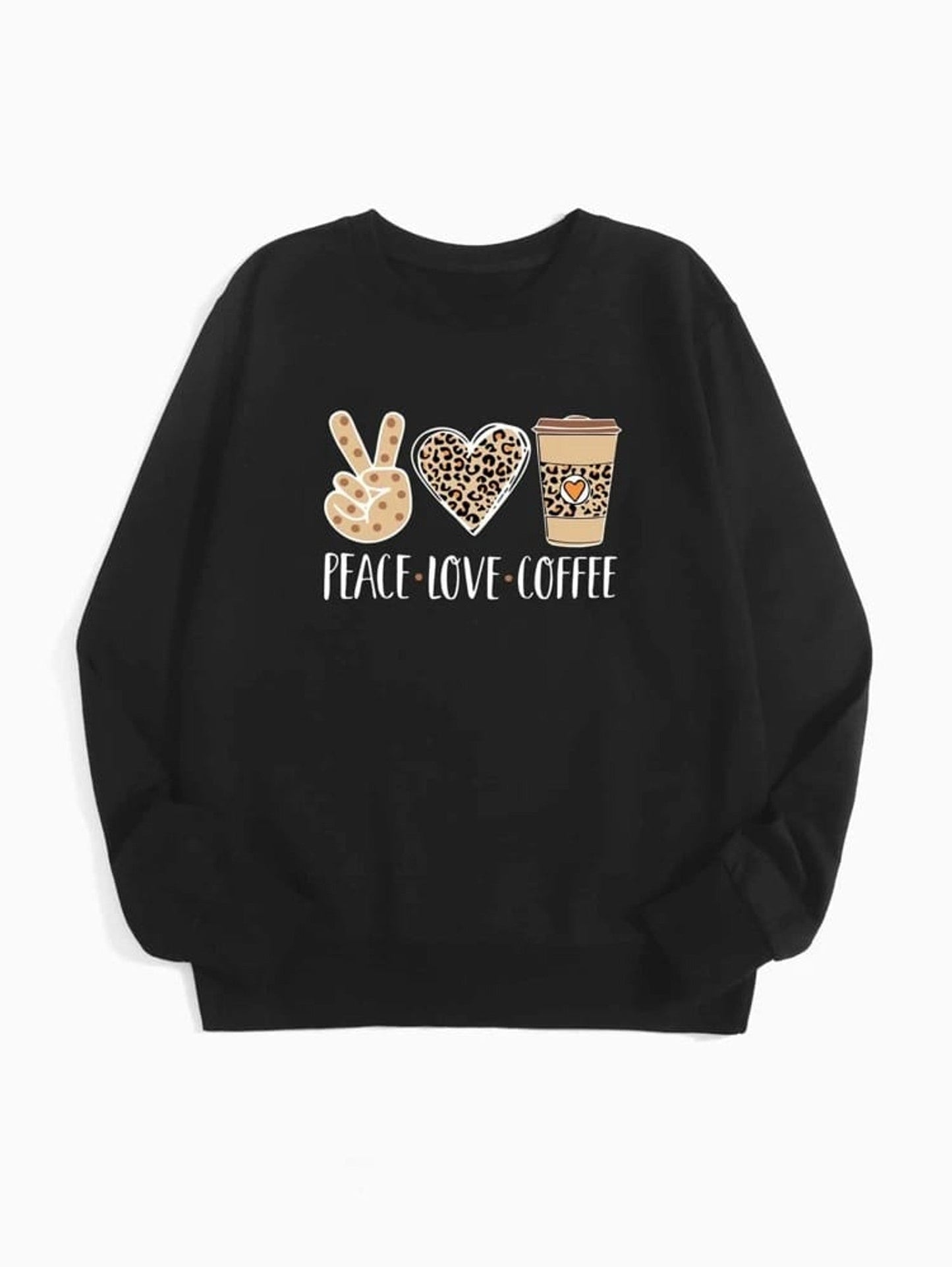 Fifth Avenue DIFT340 Peace Love Coffee Printed Sweatshirt - Black