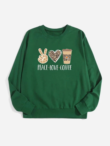 Fifth Avenue DIFT340 Peace Love Coffee Printed Sweatshirt - Green