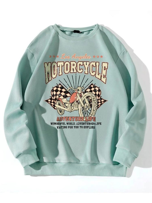 Fifth Avenue DIFT343 Motor Cycle Printed Sweatshirt - Mint Green