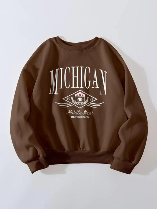 Fifth Avenue DIFT347 Michigan Printed Sweatshirt - Brown