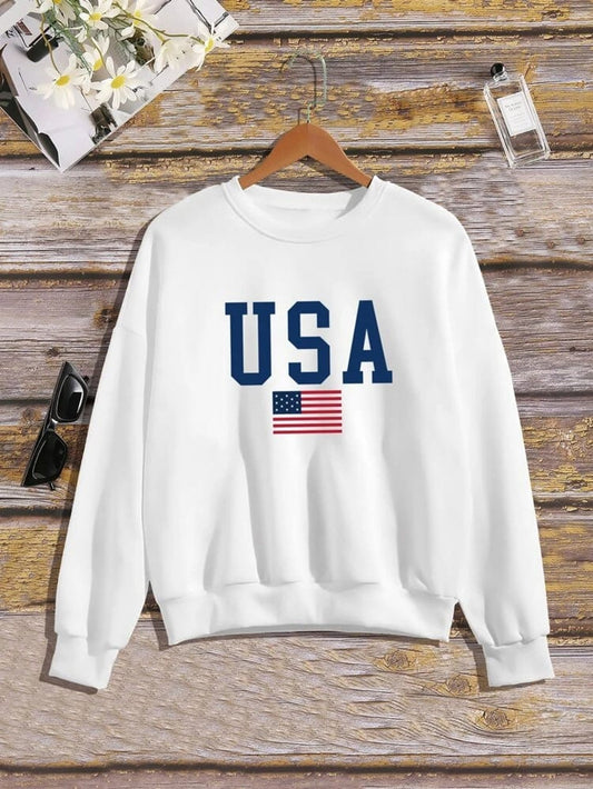 Fifth Avenue DIFT356 USA Flag Printed Sweatshirt - White