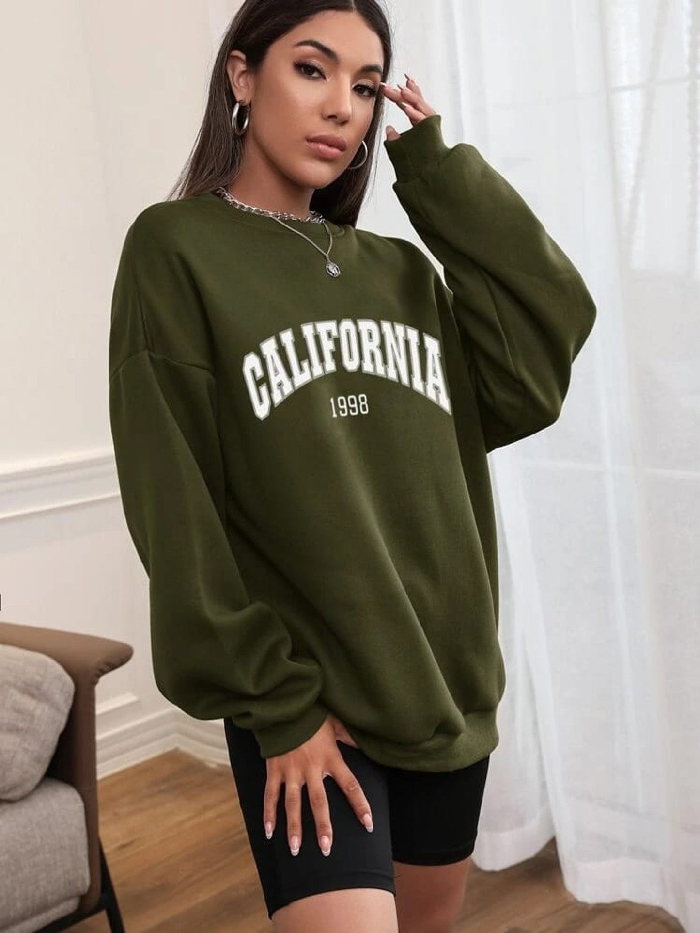 Fifth Avenue DIFT367 California Printed Sweatshirt - Khaki Green