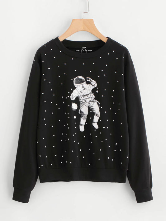 Fifth Avenue Astronaut Space Printed Sweatshirt - Black