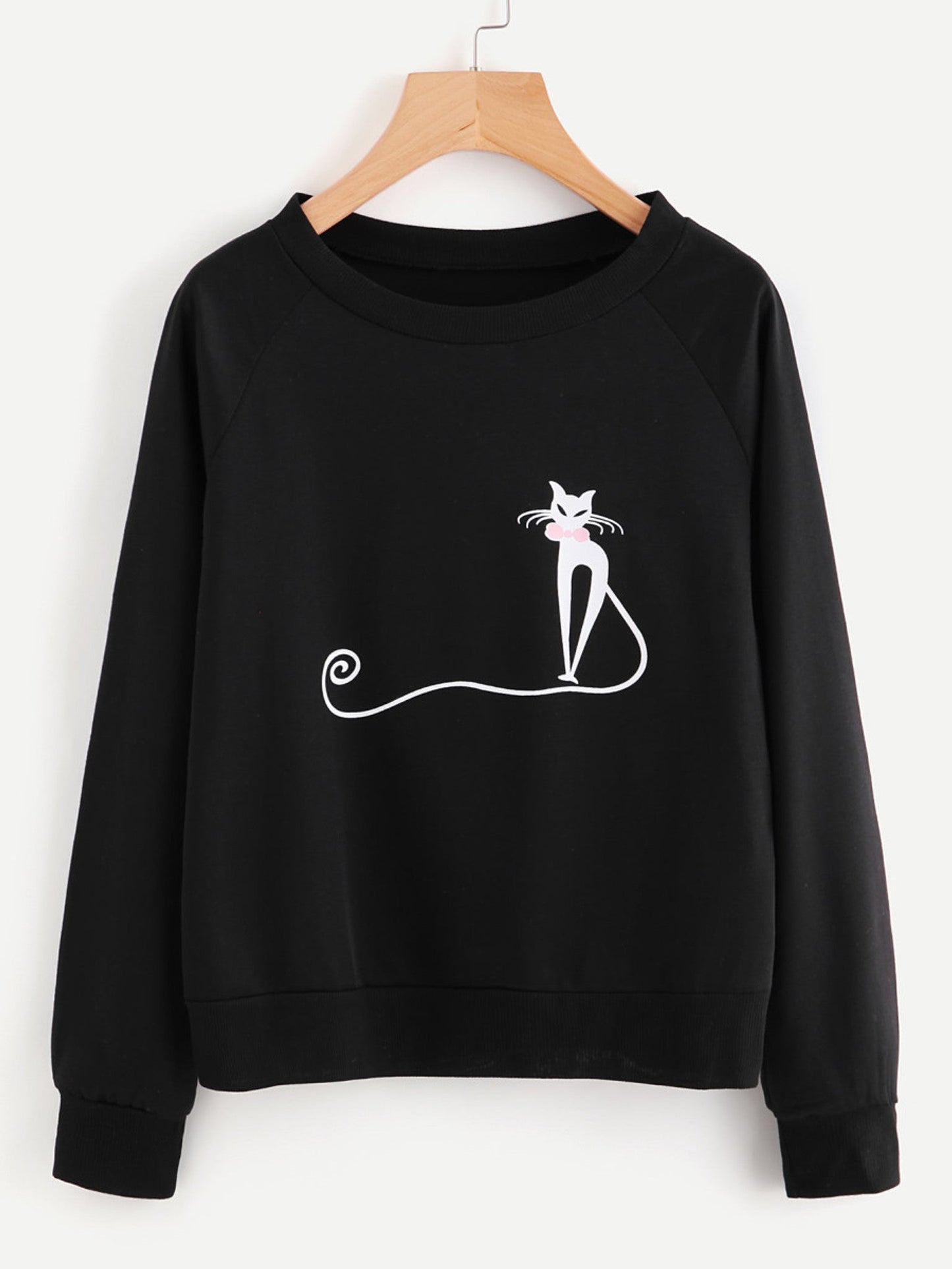 Fifth Avenue Elegant Cat Printed Sweatshirt - Black