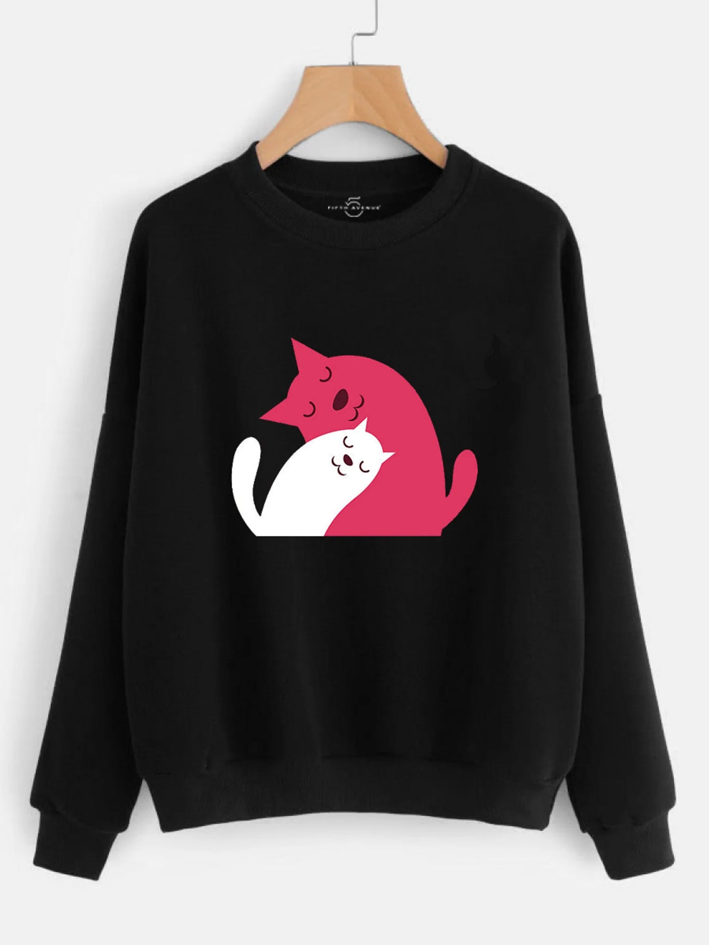 Fifth Avenue Cuddled Cat Printed Sweatshirt - Black