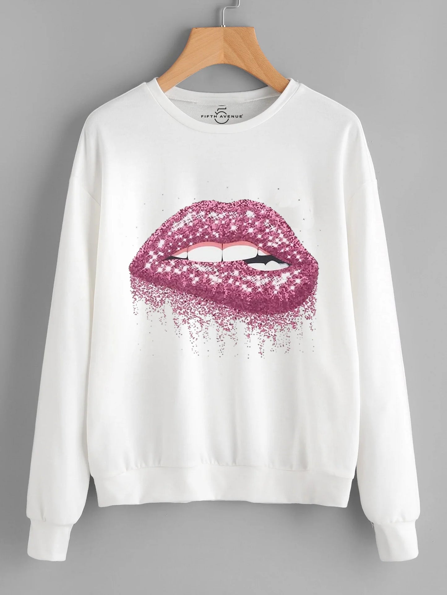 Fifth Avenue DIFT41 Pink Lips Printed Sweatshirt - White