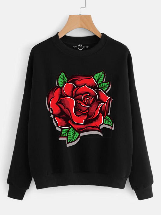 Fifth Avenue DIFT8 Big Rose Printed Sweatshirt - Black