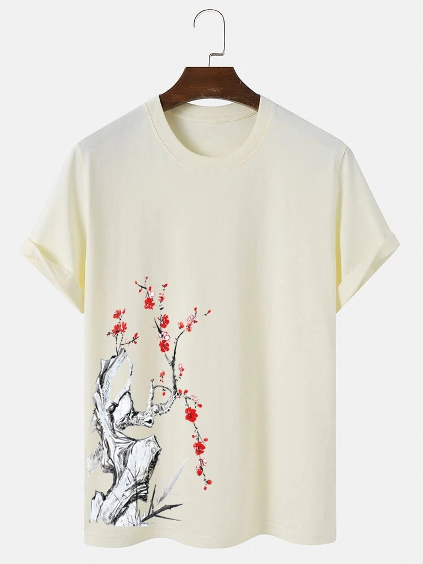 Fifth Avenue Plant Floral Printed MIFT378 T-Shirt - Cream