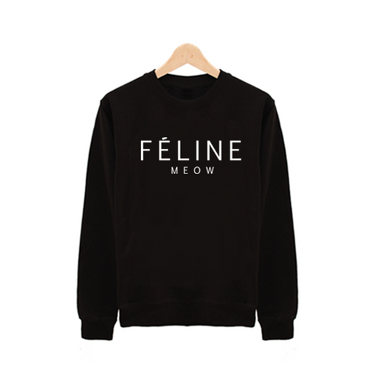 Fifth Avenue Meow Feline Printed Sweatshirt - Black