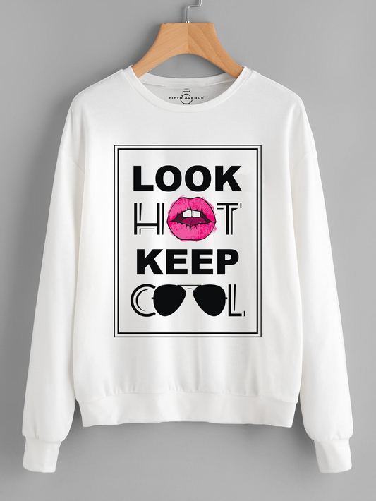 Fifth Avenue Look Hot Keep Cool Printed Sweatshirt - White