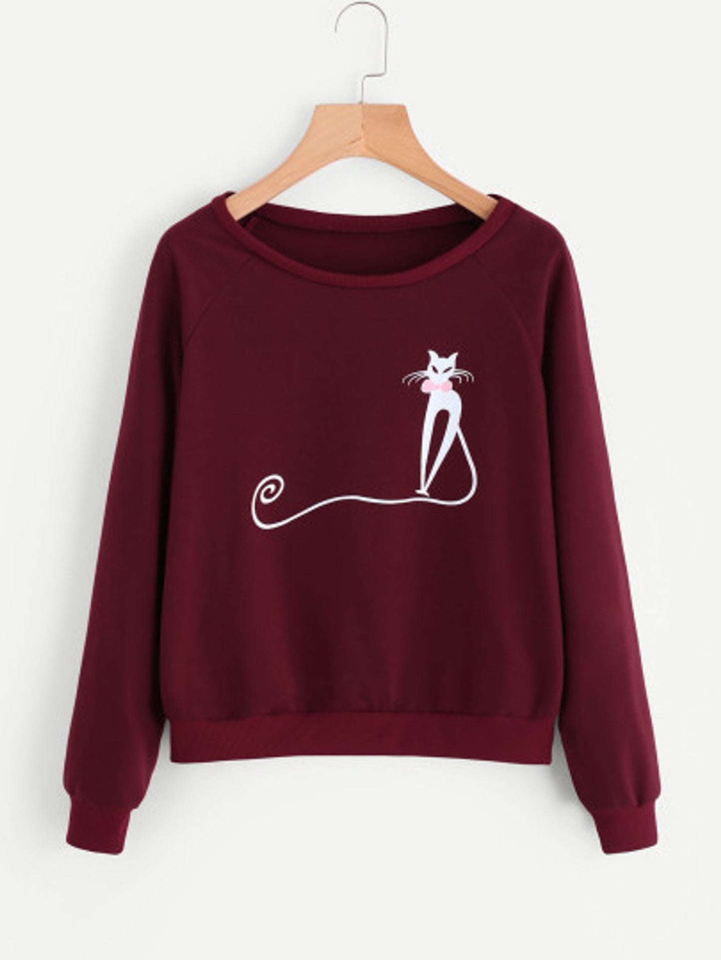 Fifth Avenue Elegant Cat Printed Sweatshirt - Maroon