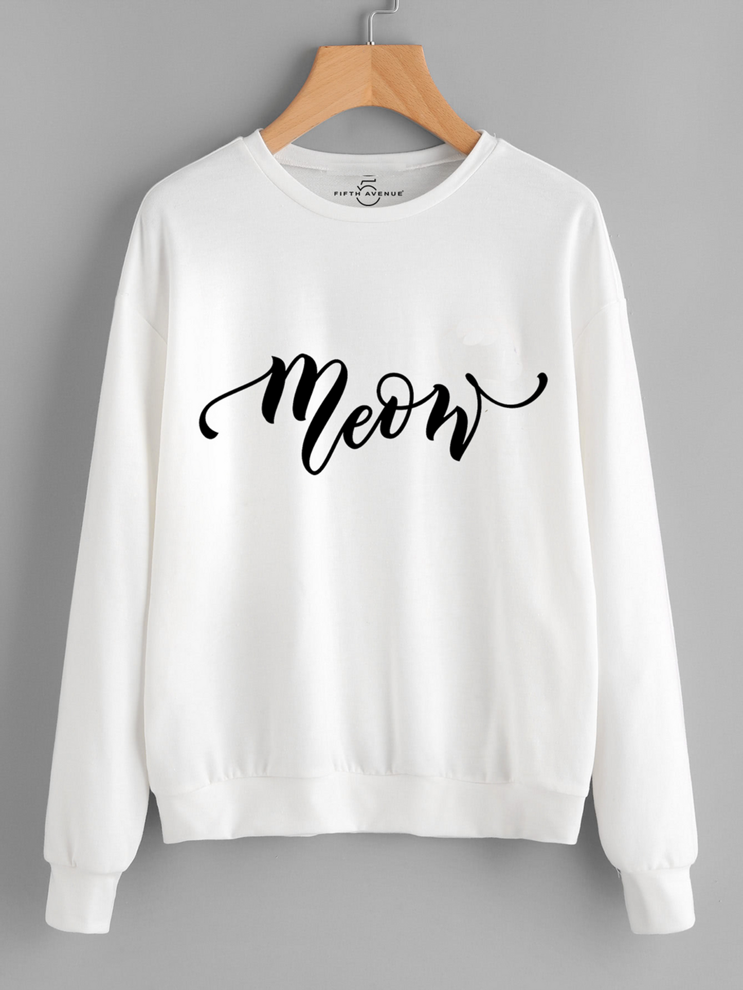 Fifth Avenue Meow Text Printed Sweatshirt - White