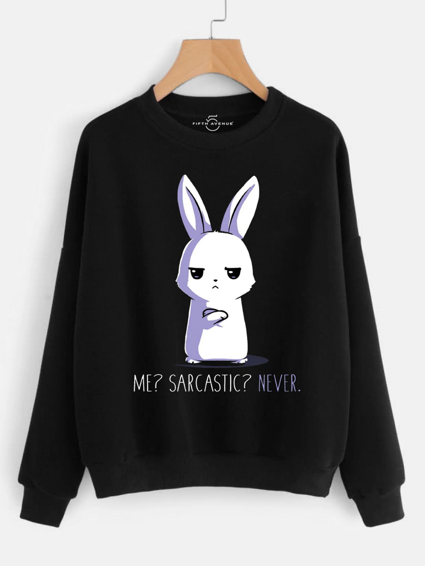 Fifth Avenue I'm Not Sarcastic Rabbit Printed Sweatshirt - Black