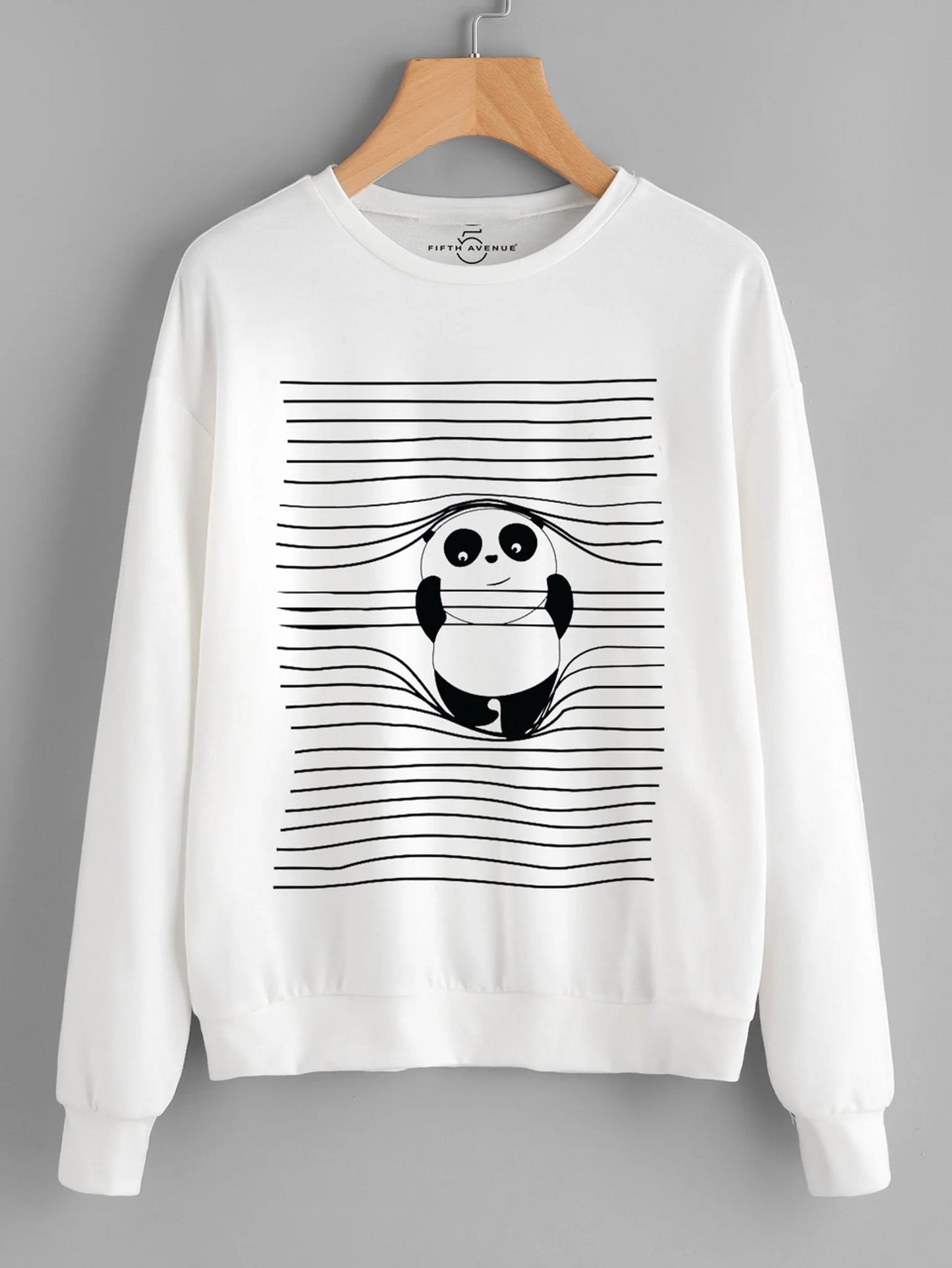 Fifth Avenue Panda Looking Printed Sweatshirt - White