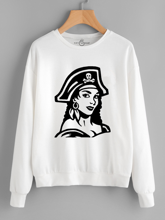 Fifth Avenue Female Pirate Printed Sweatshirt - White