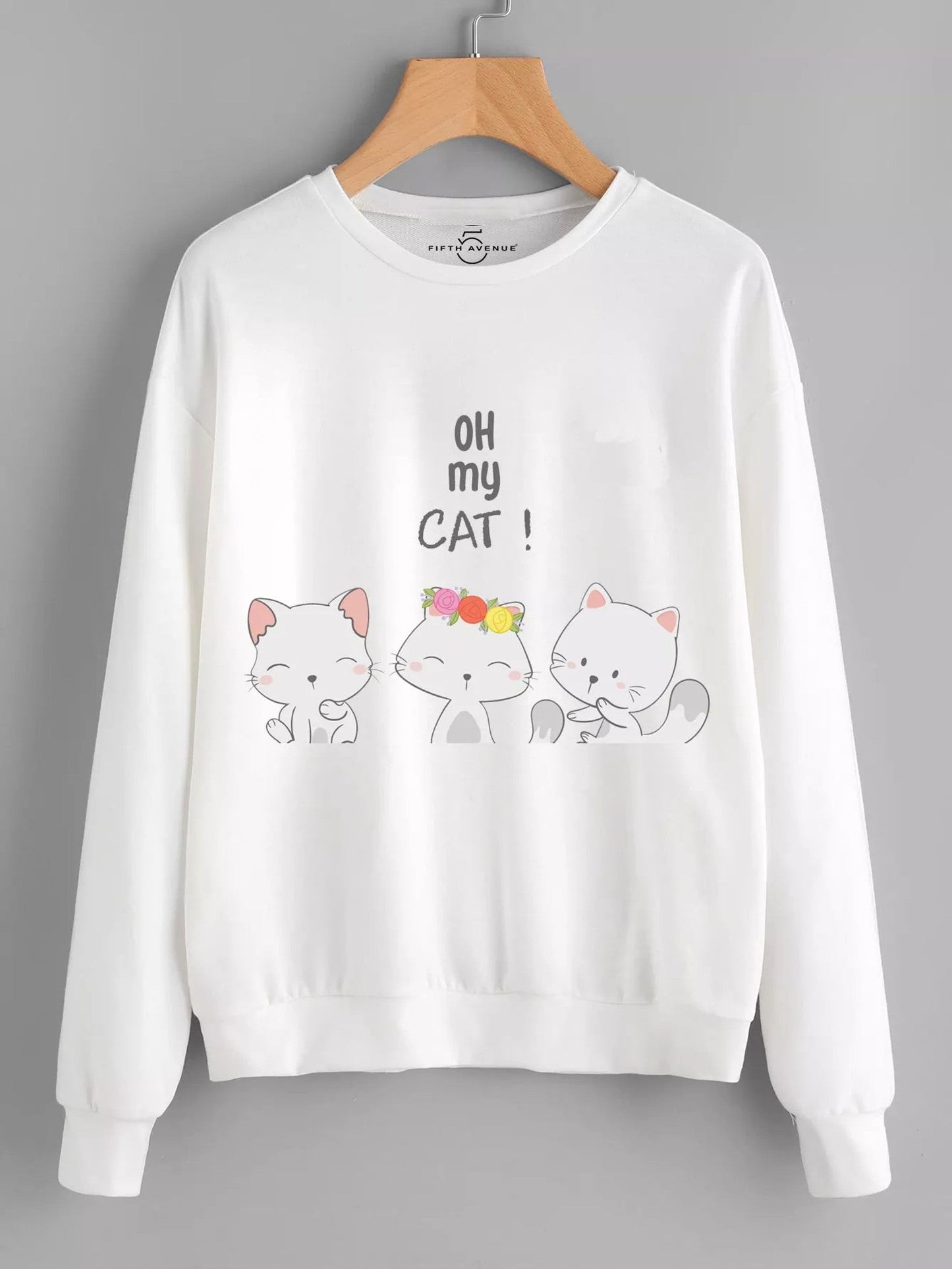 Fifth Avenue DIFT38 Oh My Cats Printed Sweatshirt - White