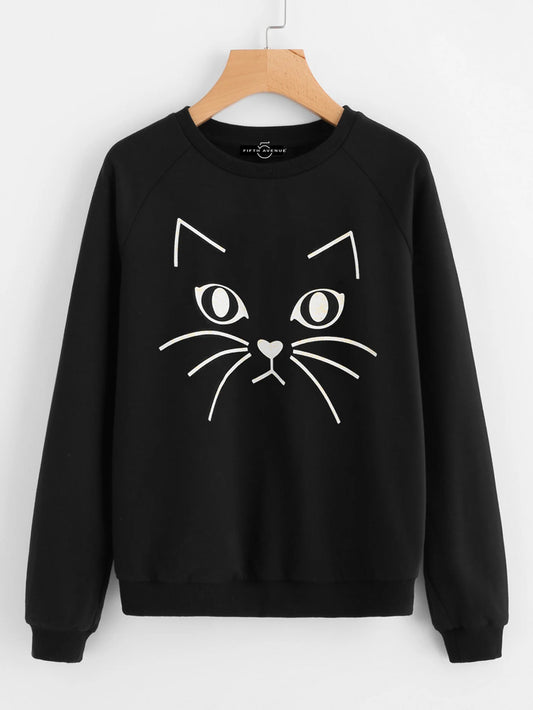 Fifth Avenue Scary Cat Printed Sweatshirt - Black