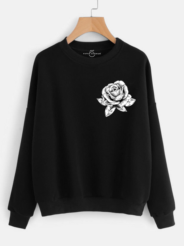 Fifth Avenue DIFT203 Floral Vector Printed Sweatshirt - Black